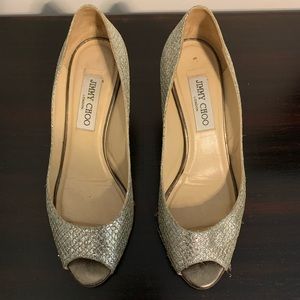 Jimmy Choo shimmer silver kitten heels - size 37
